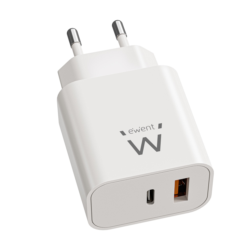 EW1318 | Caricabatterie rapido GaN Fast USB-C PD e USB-A QC da 20W | Ewent | distributori informatica